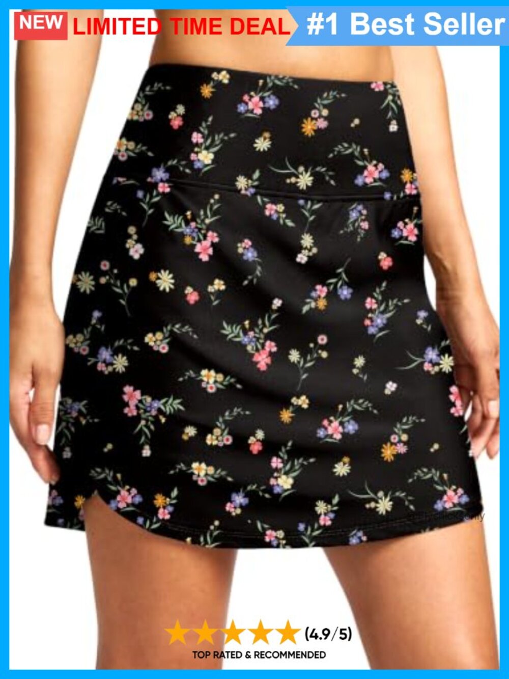 Modest 18" Swim Skirt Built-in Boxer Liner Pocket High Waist Chlorine Resistant
